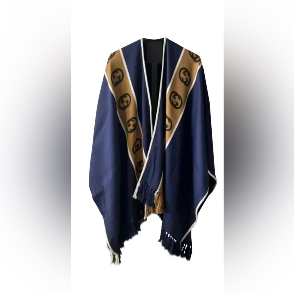 Gucci Navy and Brown Logo Poncho unisex